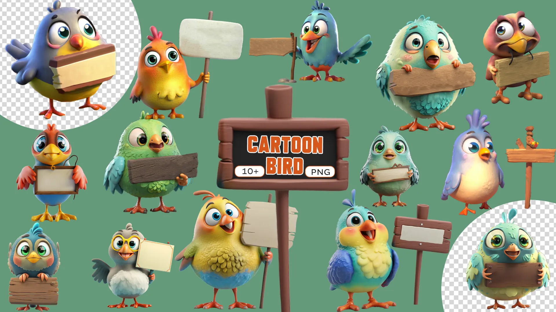 Playful Bird Illustrations with Message Boards Pack image